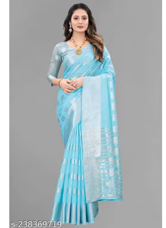 Arani Pattu Cotton Linen Silk Saree with Blouse Piece (Baby Pink & Silver_(MS)