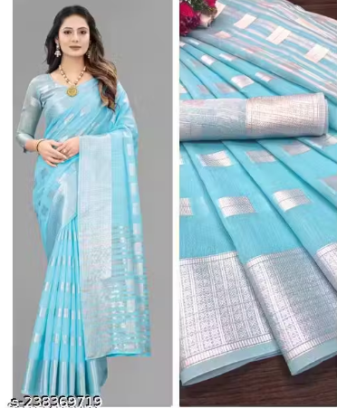 Arani Pattu Cotton Linen Silk Saree with Blouse Piece (Baby Pink & Silver_(MS)