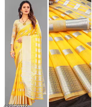 Arani Pattu Cotton Linen Silk Saree with Blouse Piece (Baby Pink & Silver_(MS)