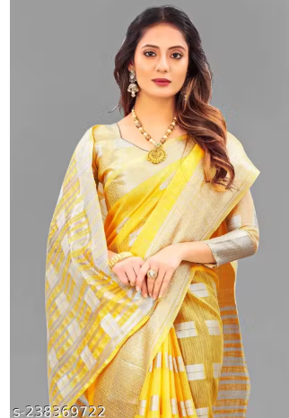 Arani Pattu Cotton Linen Silk Saree with Blouse Piece (Baby Pink & Silver_(MS)