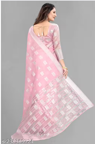 Arani Pattu Cotton Linen Silk Saree with Blouse Piece (Baby Pink & Silver_(MS)