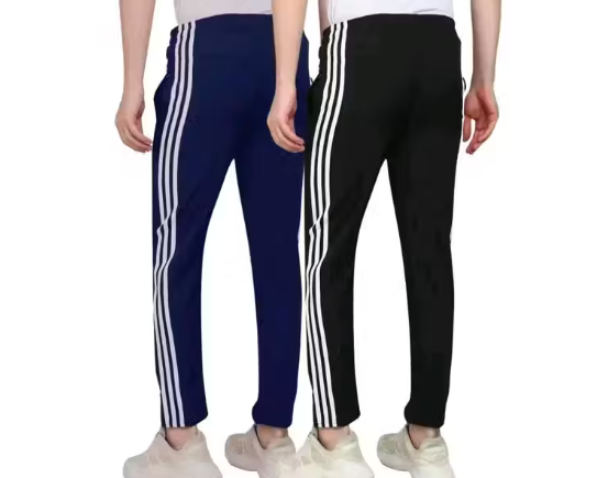 Diwazzo Pack of 2 Men's Cotton Track Pants with Contrast Stripes