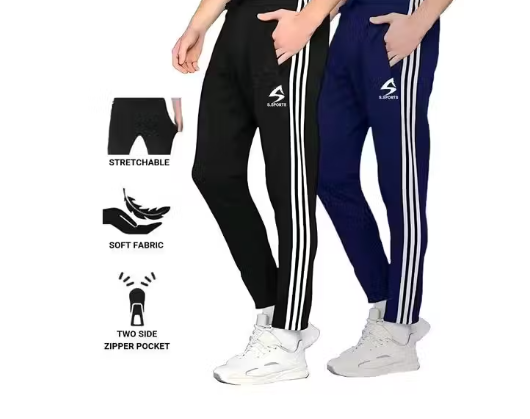 Diwazzo Pack of 2 Men's Cotton Track Pants with Contrast Stripes